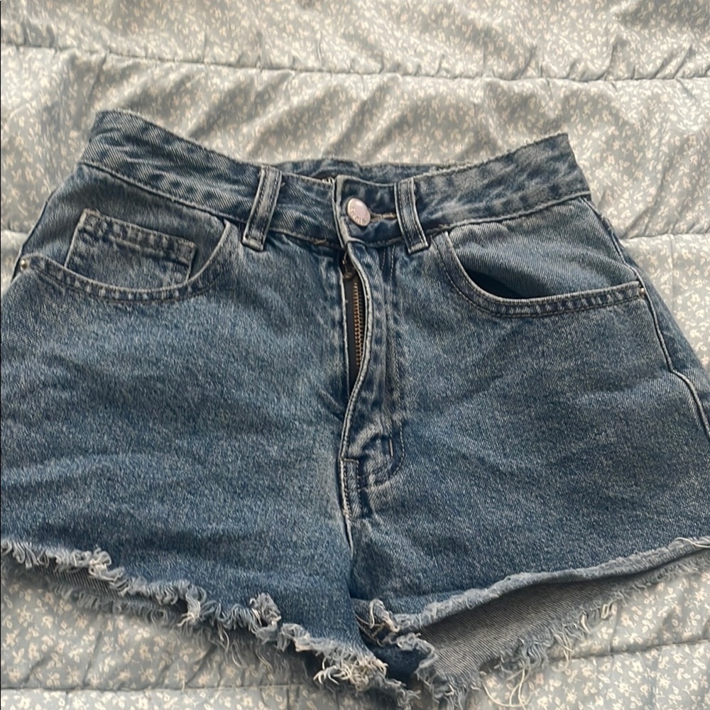 SHEIN Blue Jean Shorts Distressed Raw Hem